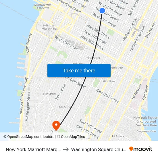 New York Marriott Marquis to Washington Square Church map