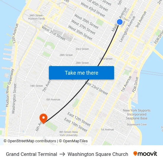 Grand Central Terminal to Washington Square Church map