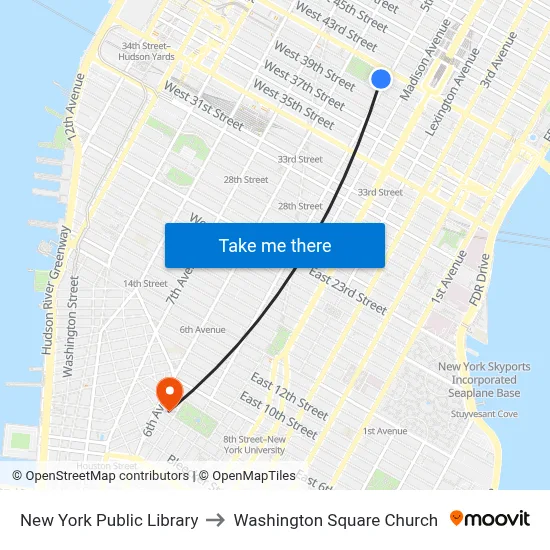 New York Public Library to Washington Square Church map
