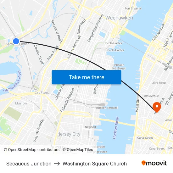 Secaucus Junction to Washington Square Church map