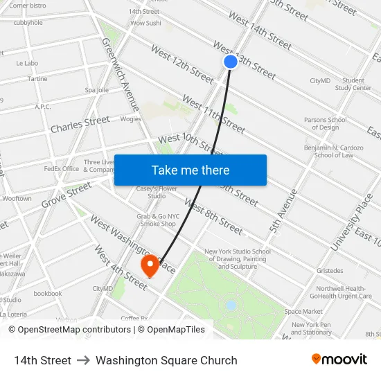14th Street to Washington Square Church map