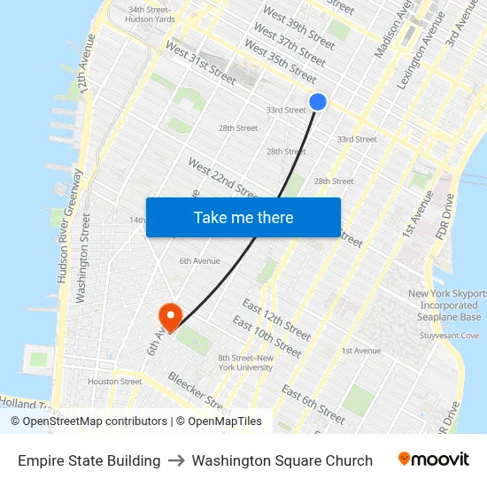 Empire State Building to Washington Square Church map