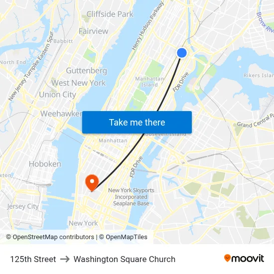 125th Street to Washington Square Church map