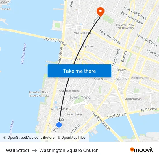 Wall Street to Washington Square Church map
