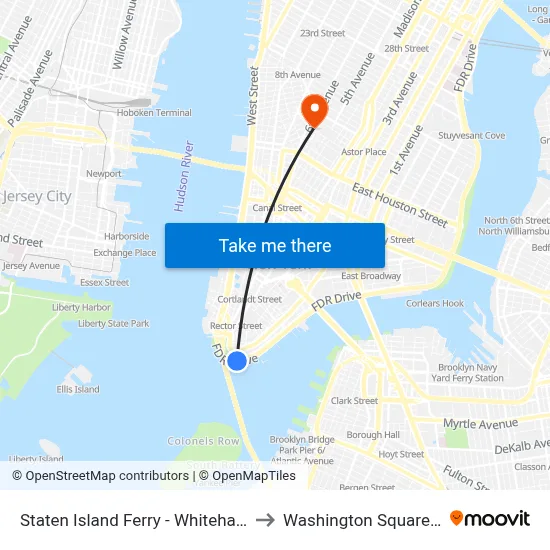 Staten Island Ferry - Whitehall Terminal to Washington Square Church map
