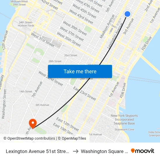 Lexington Avenue 51st Street Station to Washington Square Church map