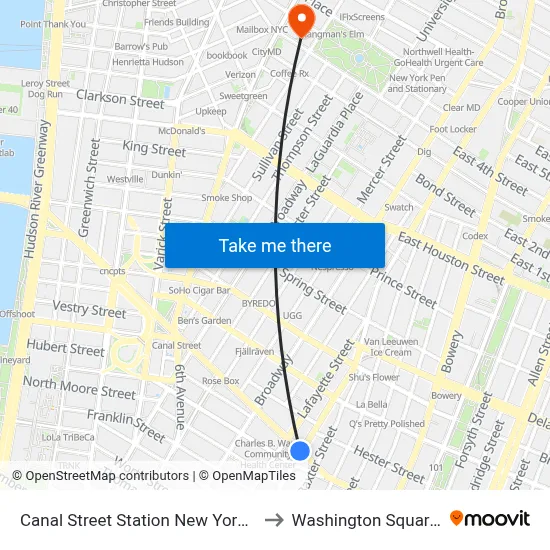 Canal Street Station New York City Subway to Washington Square Church map