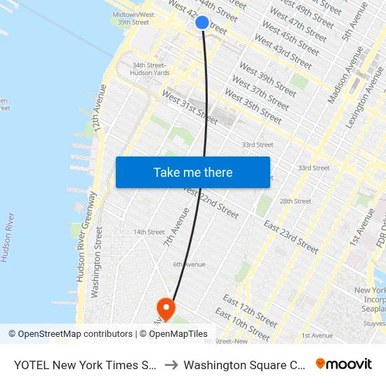 YOTEL New York Times Square to Washington Square Church map