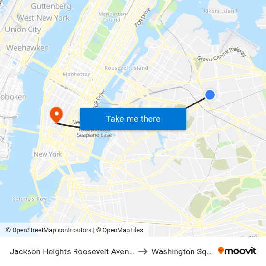 Jackson Heights Roosevelt Avenue 74th Street Station to Washington Square Church map