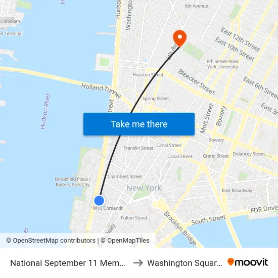 National September 11 Memorial Museum to Washington Square Church map