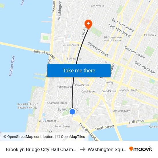 Brooklyn Bridge City Hall Chambers Street Station to Washington Square Church map