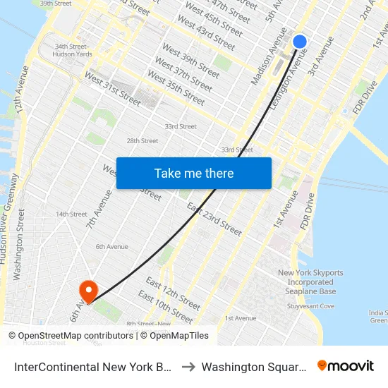 InterContinental New York Barclay Hotel to Washington Square Church map
