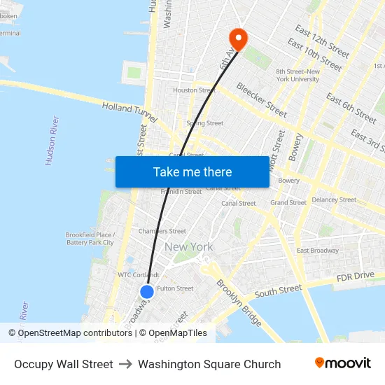 Occupy Wall Street to Washington Square Church map
