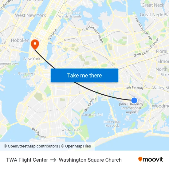 TWA Flight Center to Washington Square Church map