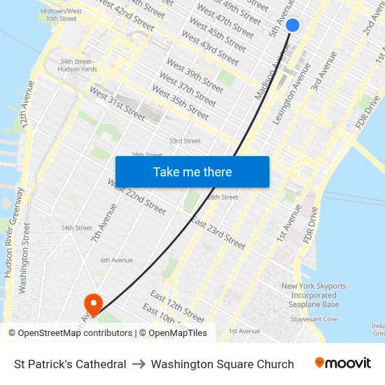 St Patrick's Cathedral to Washington Square Church map