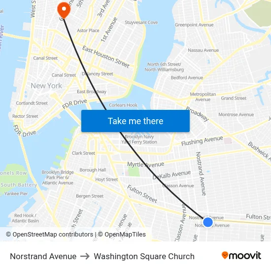Norstrand Avenue to Washington Square Church map