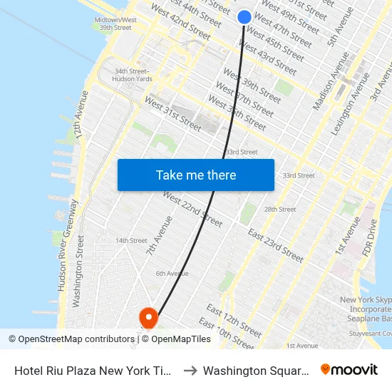 Hotel Riu Plaza New York Times Square to Washington Square Church map