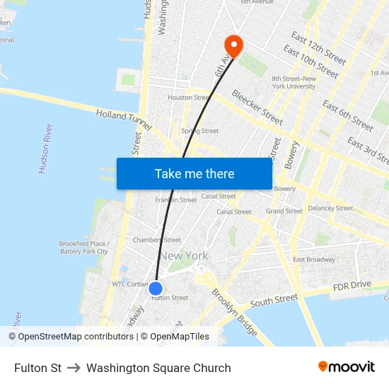 Fulton St to Washington Square Church map