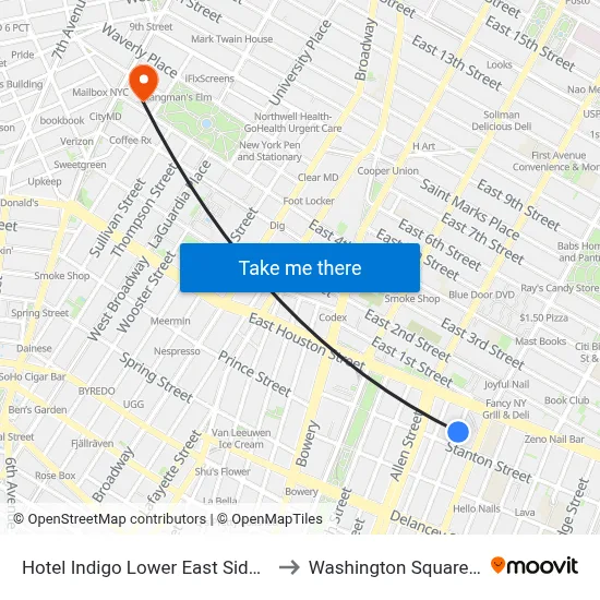 Hotel Indigo Lower East Side New York to Washington Square Church map