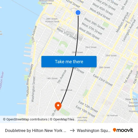 Doubletree by Hilton New York Times Square West to Washington Square Church map