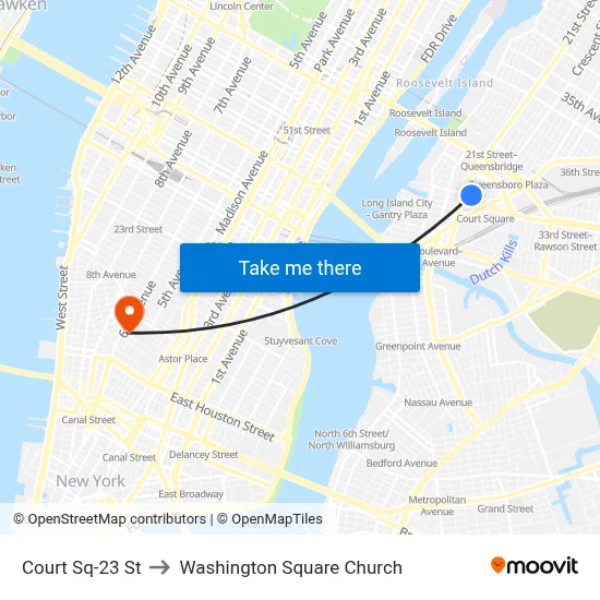 Court Sq-23 St to Washington Square Church map