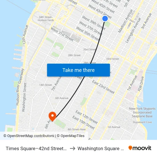 Times Square–42nd Street Station to Washington Square Church map