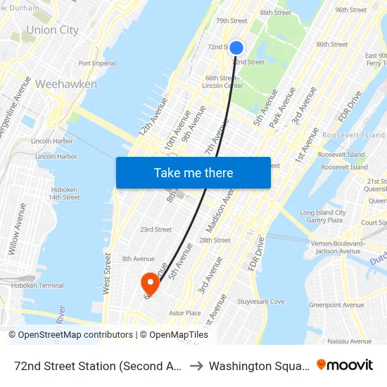 72nd Street Station (Second Avenue Subway) to Washington Square Church map