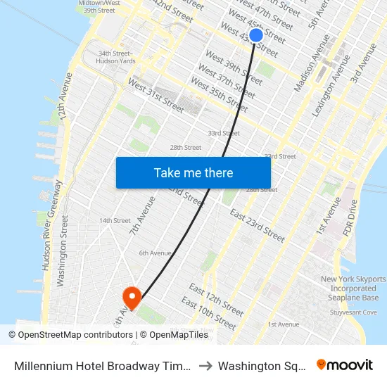 Millennium Hotel Broadway Times Square, New York to Washington Square Church map