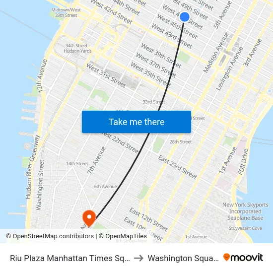 Riu Plaza Manhattan Times Square, New York to Washington Square Church map