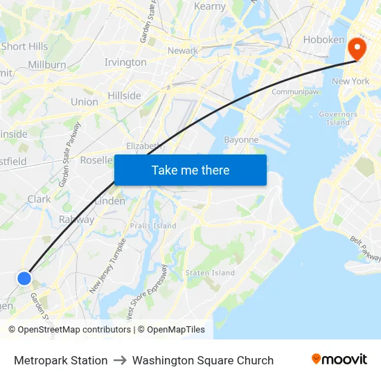 Metropark Station to Washington Square Church map