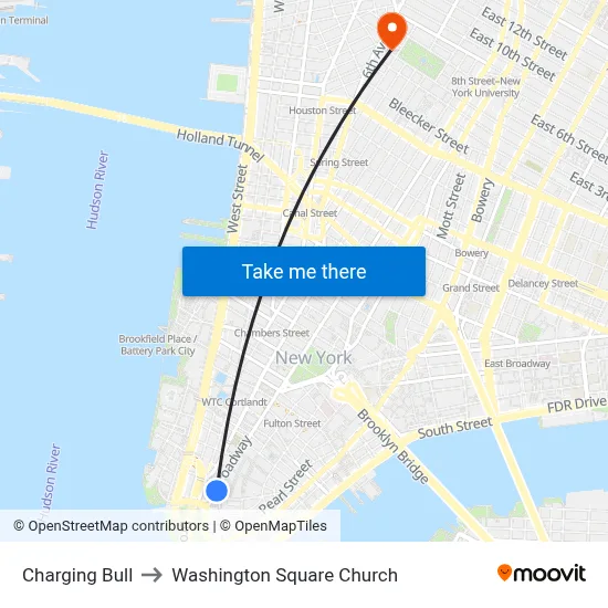 Charging Bull to Washington Square Church map