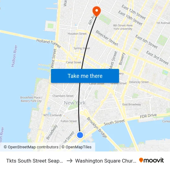 Tkts South Street Seaport to Washington Square Church map