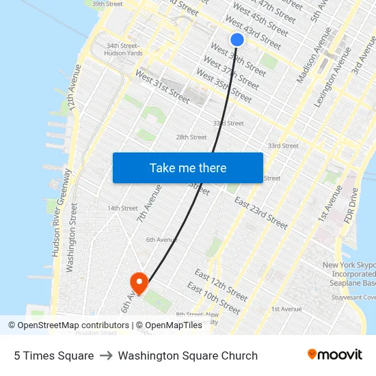 5 Times Square to Washington Square Church map