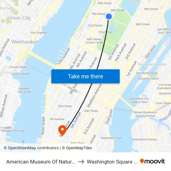 American Museum Of Natural History to Washington Square Church map