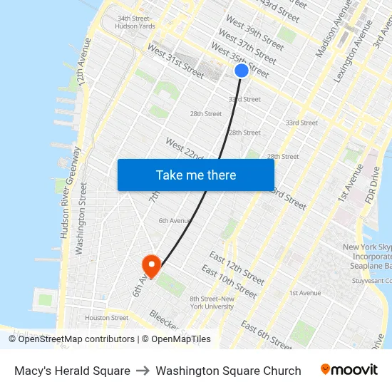 Macy's Herald Square to Washington Square Church map