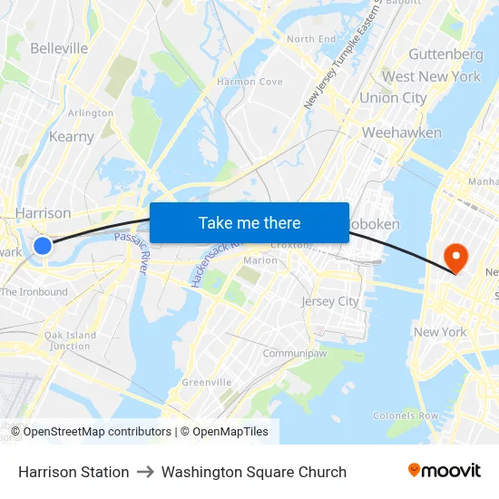 Harrison Station to Washington Square Church map