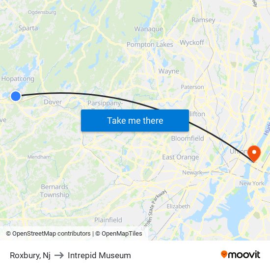 Roxbury, Nj to Intrepid Museum map