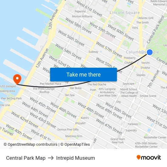 Central Park Map to Intrepid Museum map