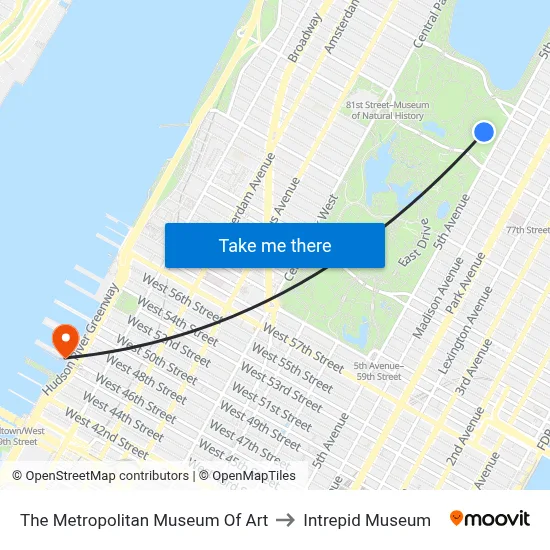 The Metropolitan Museum Of Art to Intrepid Museum map