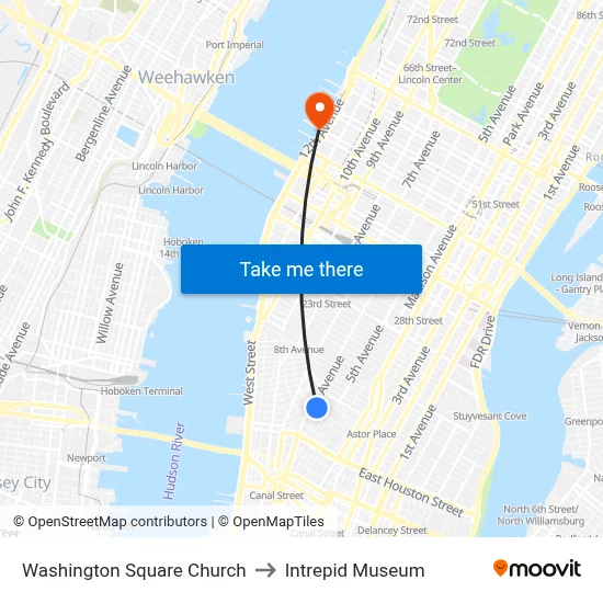 Washington Square Church to Intrepid Museum map
