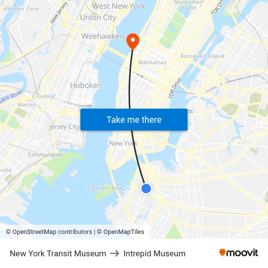 New York Transit Museum to Intrepid Museum map