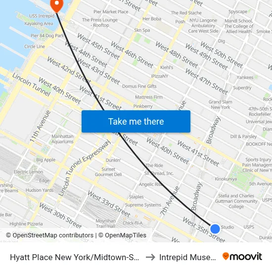 Hyatt Place New York/Midtown-South to Intrepid Museum map