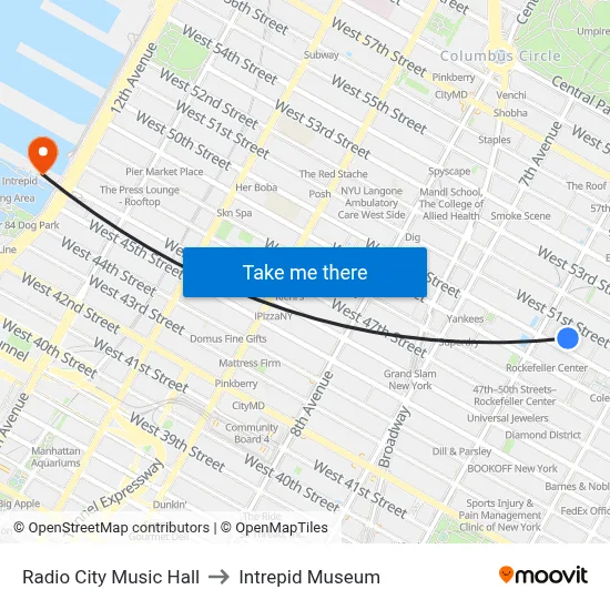 Radio City Music Hall to Intrepid Museum map