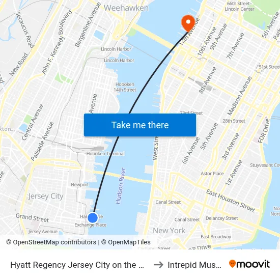 Hyatt Regency Jersey City on the Hudson to Intrepid Museum map