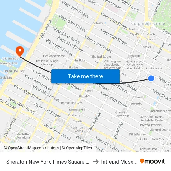 Sheraton New York Times Square Hotel to Intrepid Museum map