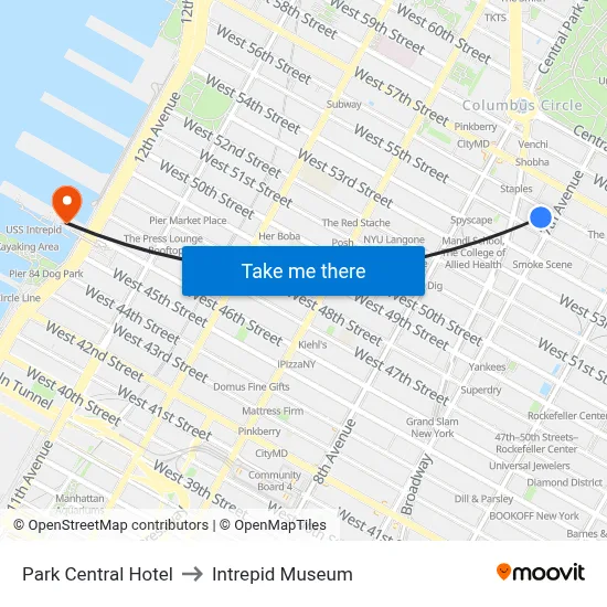 Park Central Hotel to Intrepid Museum map