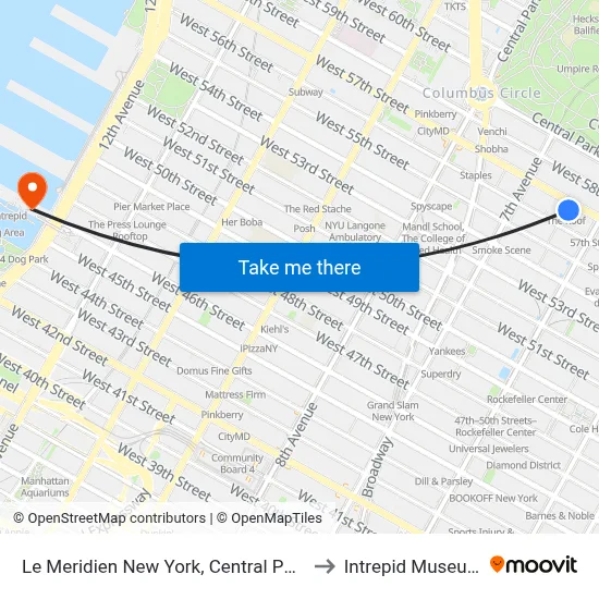 Viceroy to Intrepid Museum map