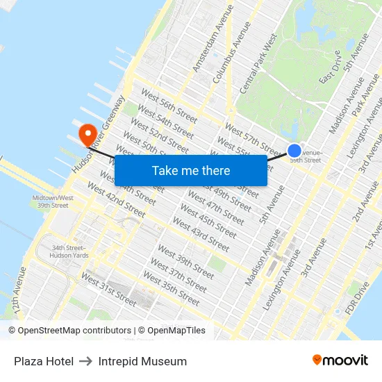 Plaza Hotel to Intrepid Museum map