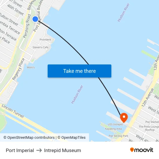 Port Imperial to Intrepid Museum map