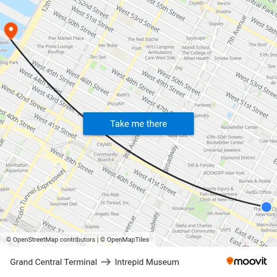 Grand Central Terminal to Intrepid Museum map